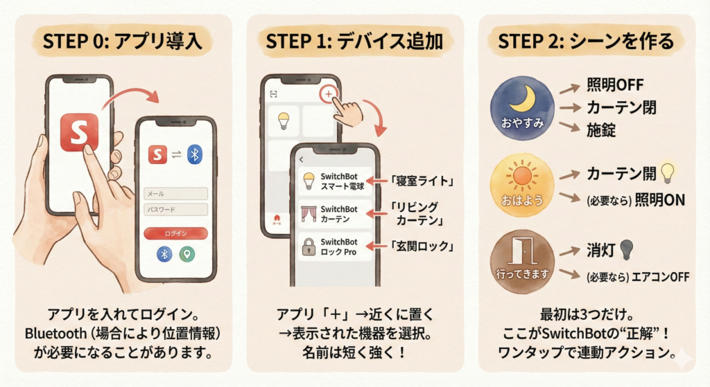 SwitchBotの始め方｜アプリ導入からシーン設定まで3ステップで解説